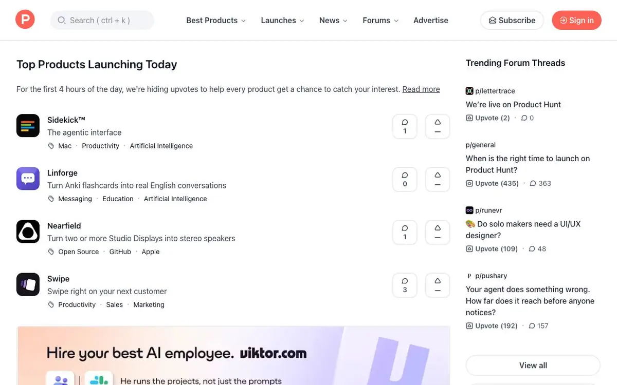 Screenshot of Product Hunt